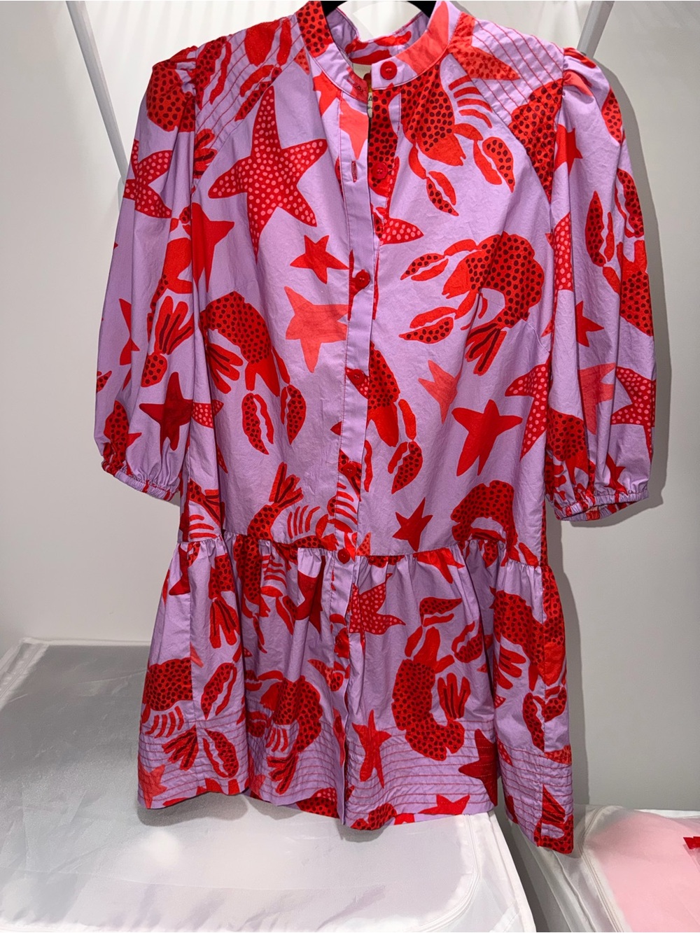 FARM Rio Lavender Dress with Red Star & Crab Print